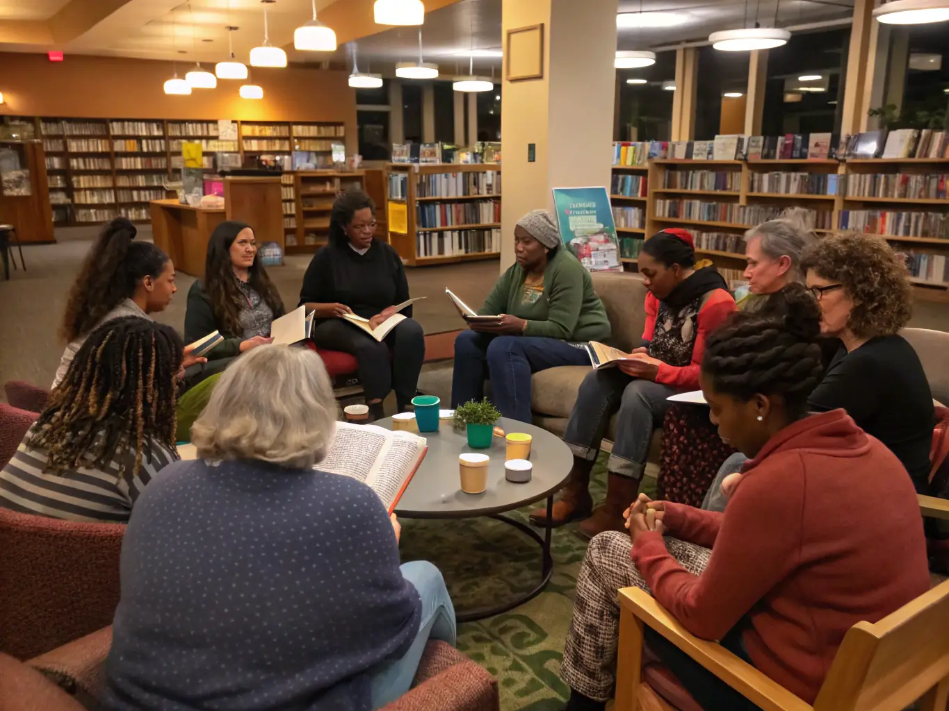 A group of people participating in a reading workshop, highlighting the library's expertise in facilitating educational programs and community engagement.