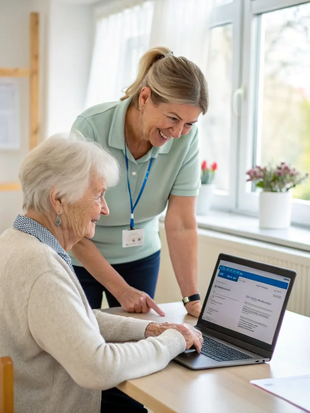 A senior citizen receiving personalized assistance from a librarian in navigating online resources and accessing digital archives.